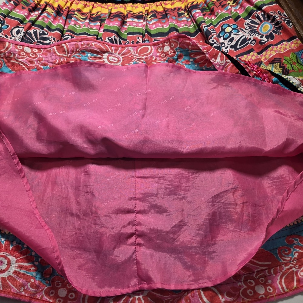 VTG Banjara Skirt WD.NY India Patchwork Ribbon Trim Linen Full Tiered SZ 8 Midi - Picture 11 of 11